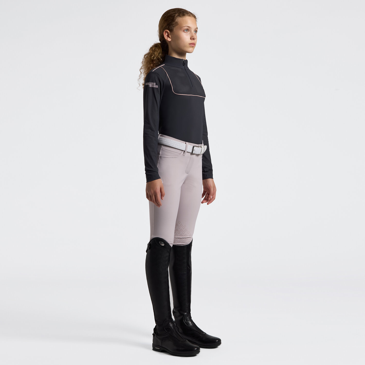 Cavalleria Toscana Perforated Piped Zip Polo l/s girls