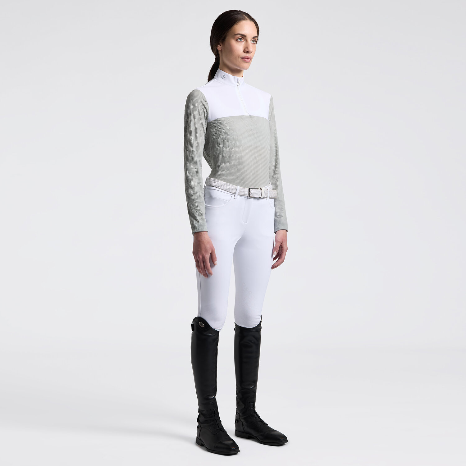 Cavalleria Toscana Seersucker Zip Comp Polo l/s lds
