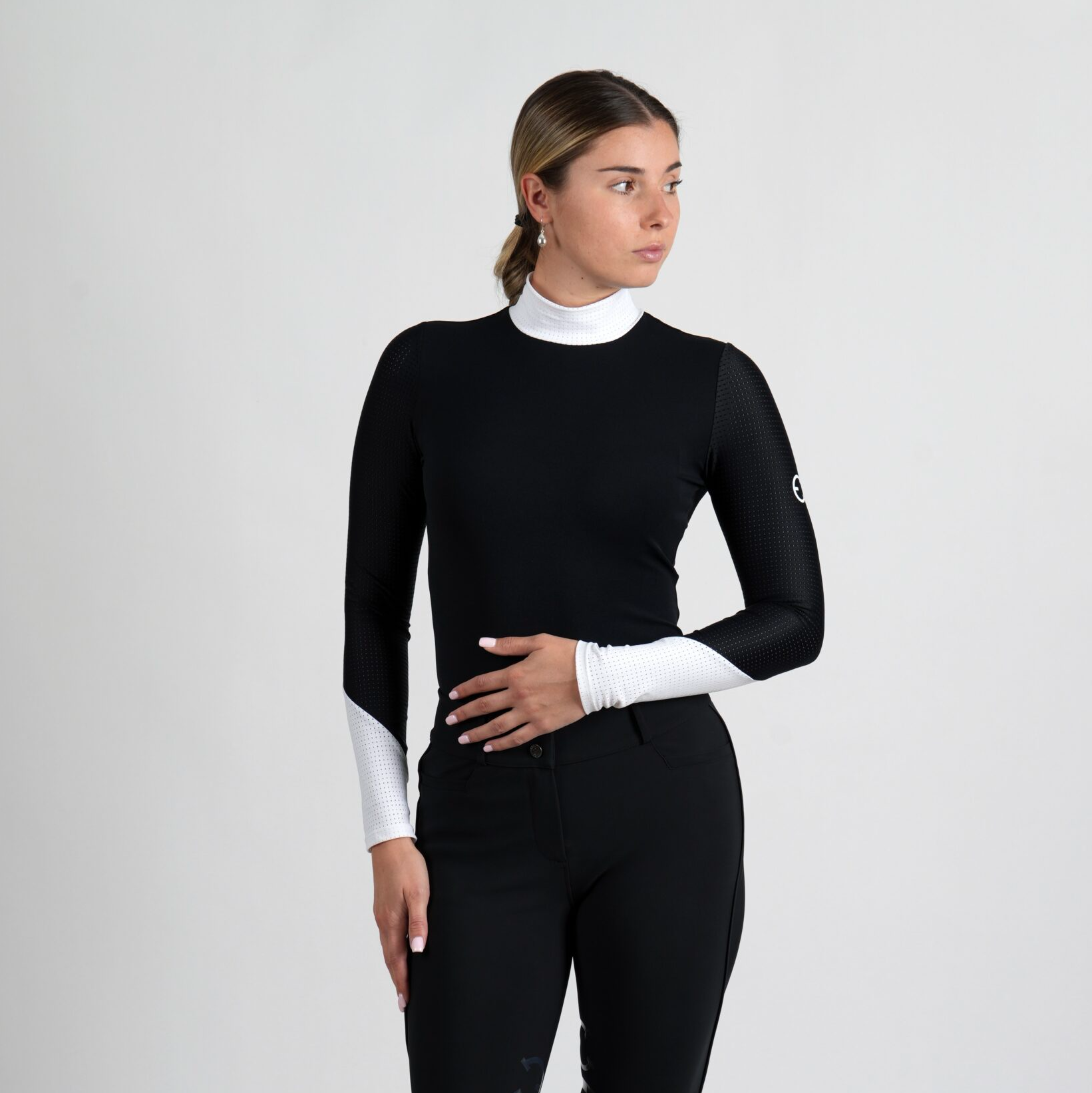 EquestrianClub Celine Bow Perforated Turtleneck