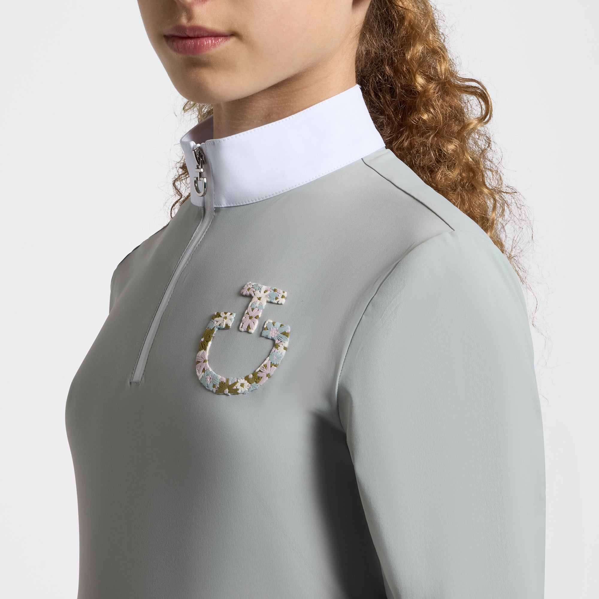 Cavalleria Toscana Floral Logo Zip Polo l/s girls