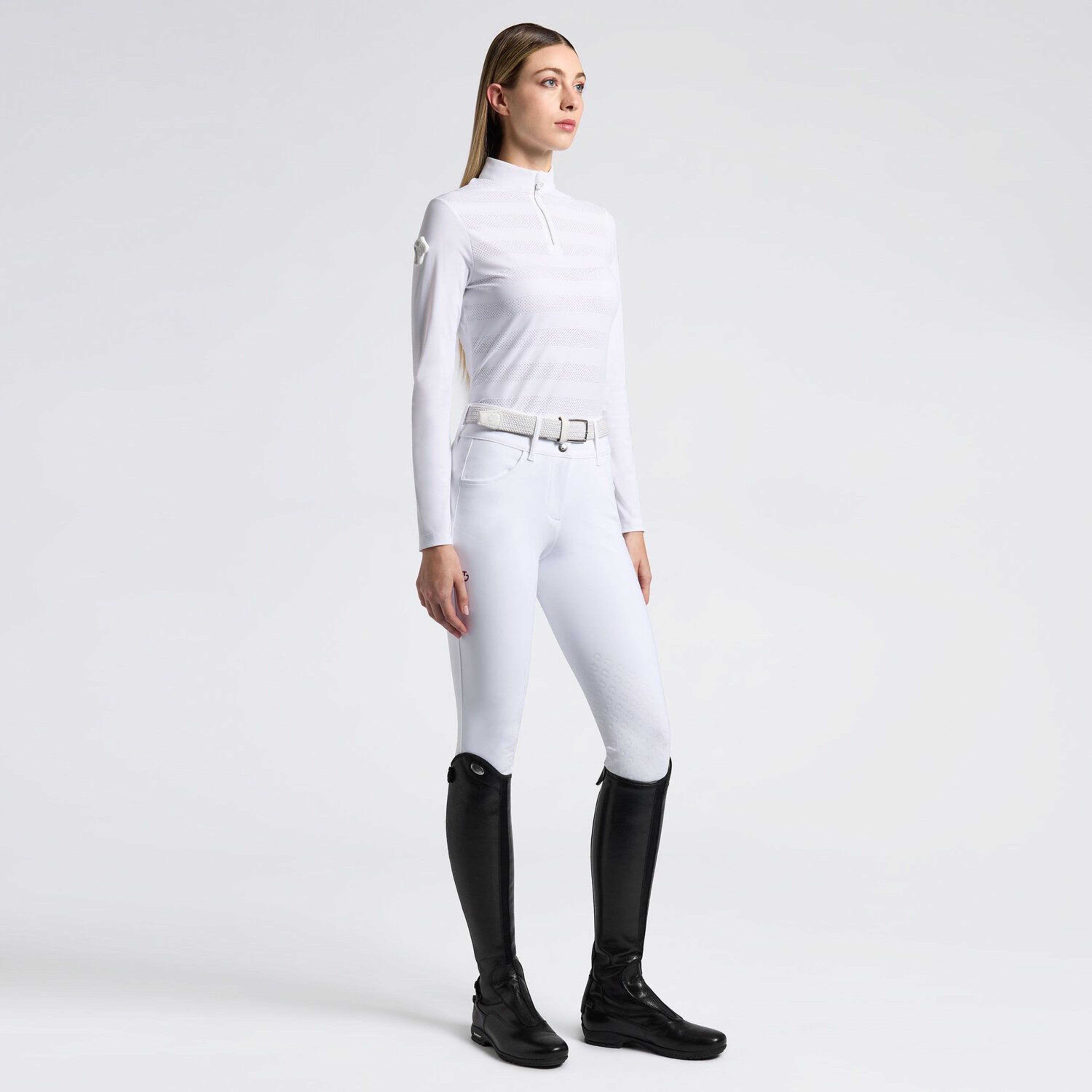 Cavalleria Toscana Perf Wide Stripe Zip Polo l/s ladies