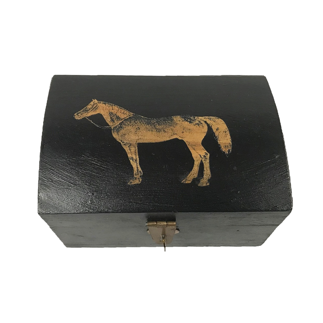 Treasure Chest Standing Horse Antiqued Wood Box