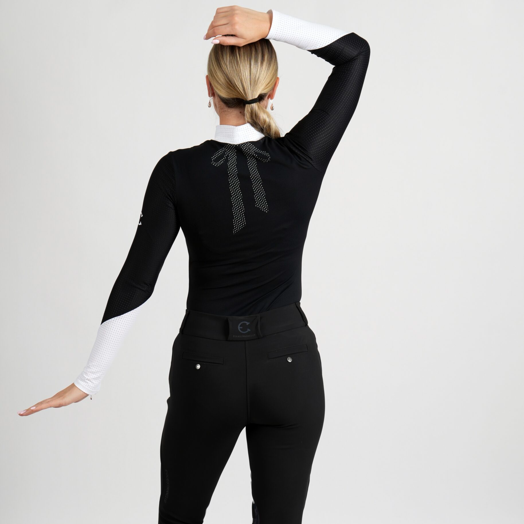 EquestrianClub Celine Bow Perforated Turtleneck