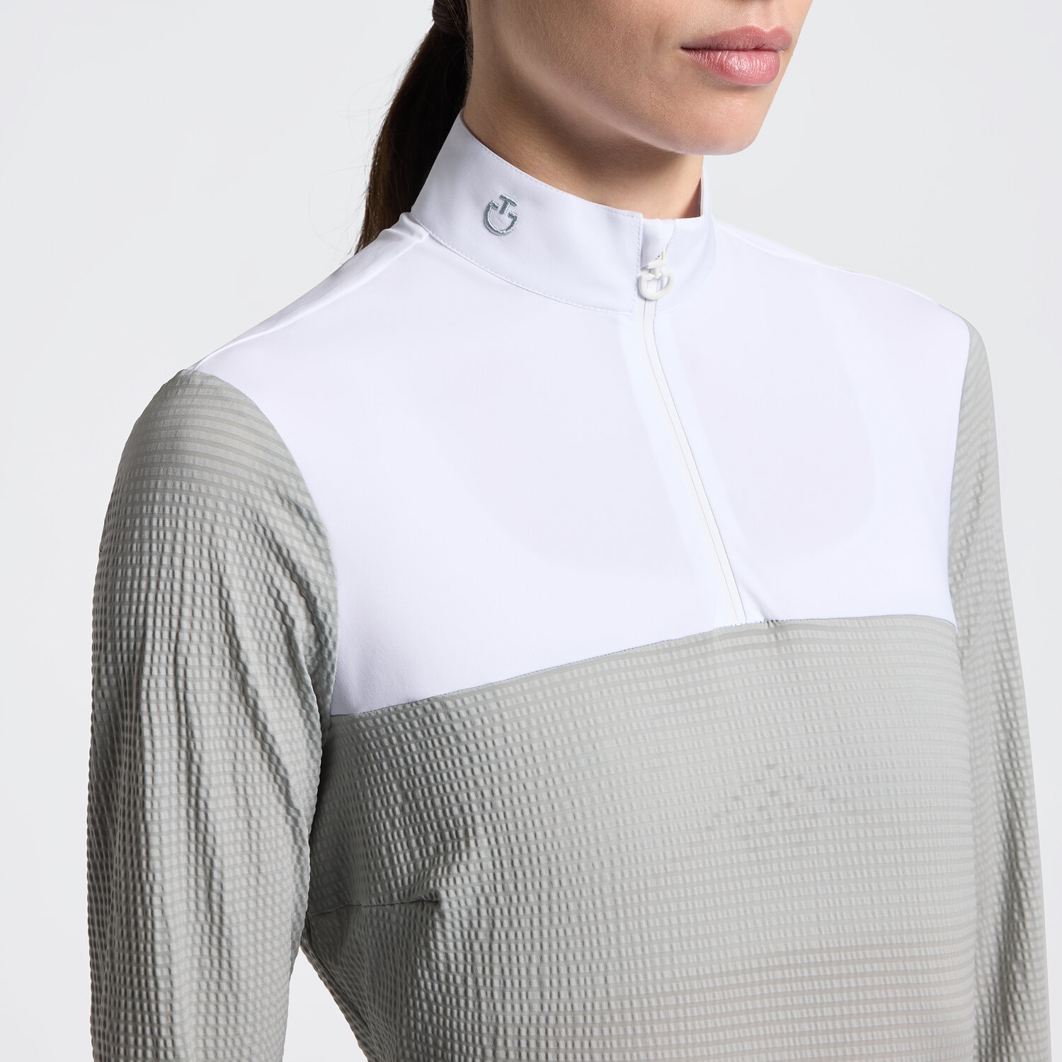Cavalleria Toscana Seersucker Zip Comp Polo l/s lds
