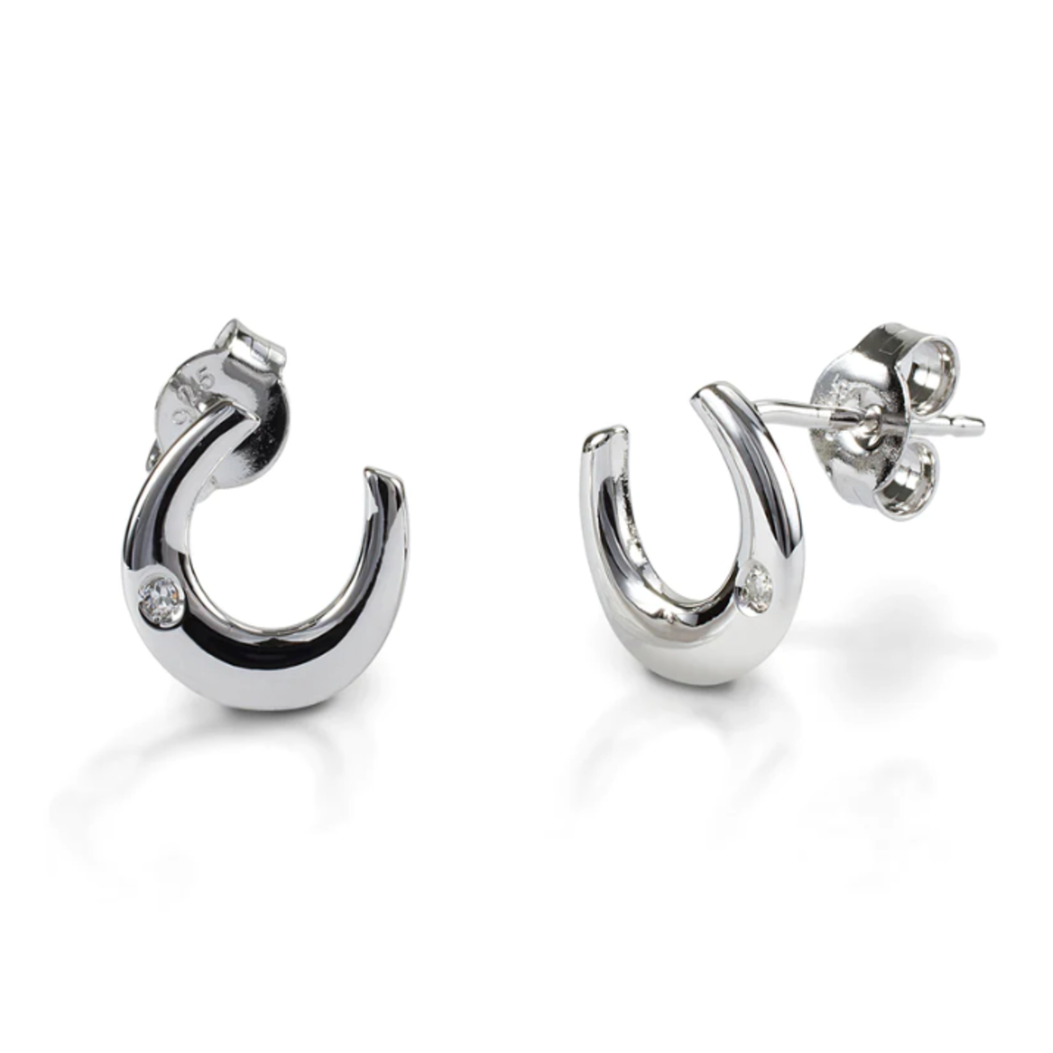 Kelly Herd Smooth Horseshoe 1-Diamond Earrings