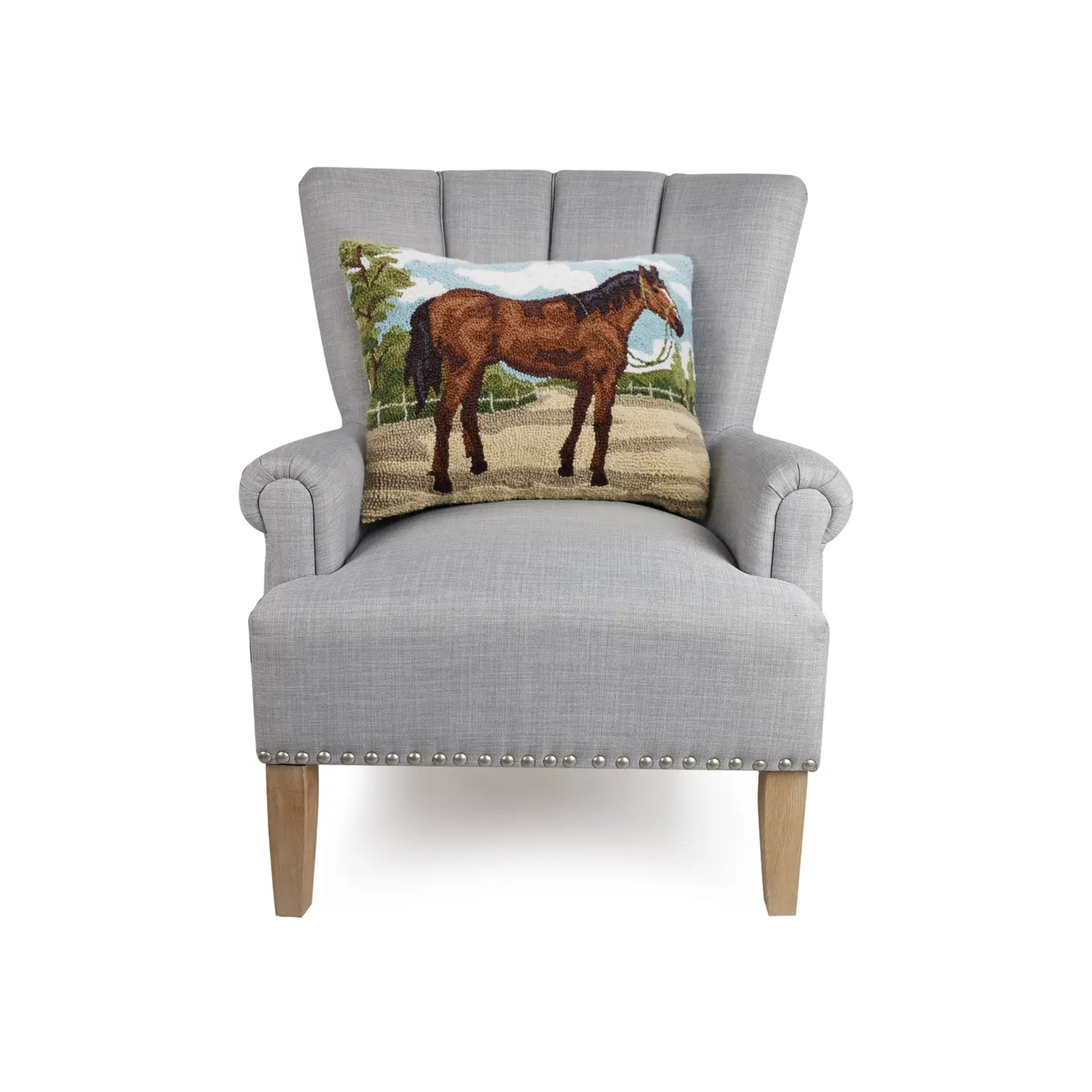 Bay Horse Hooked Pillow