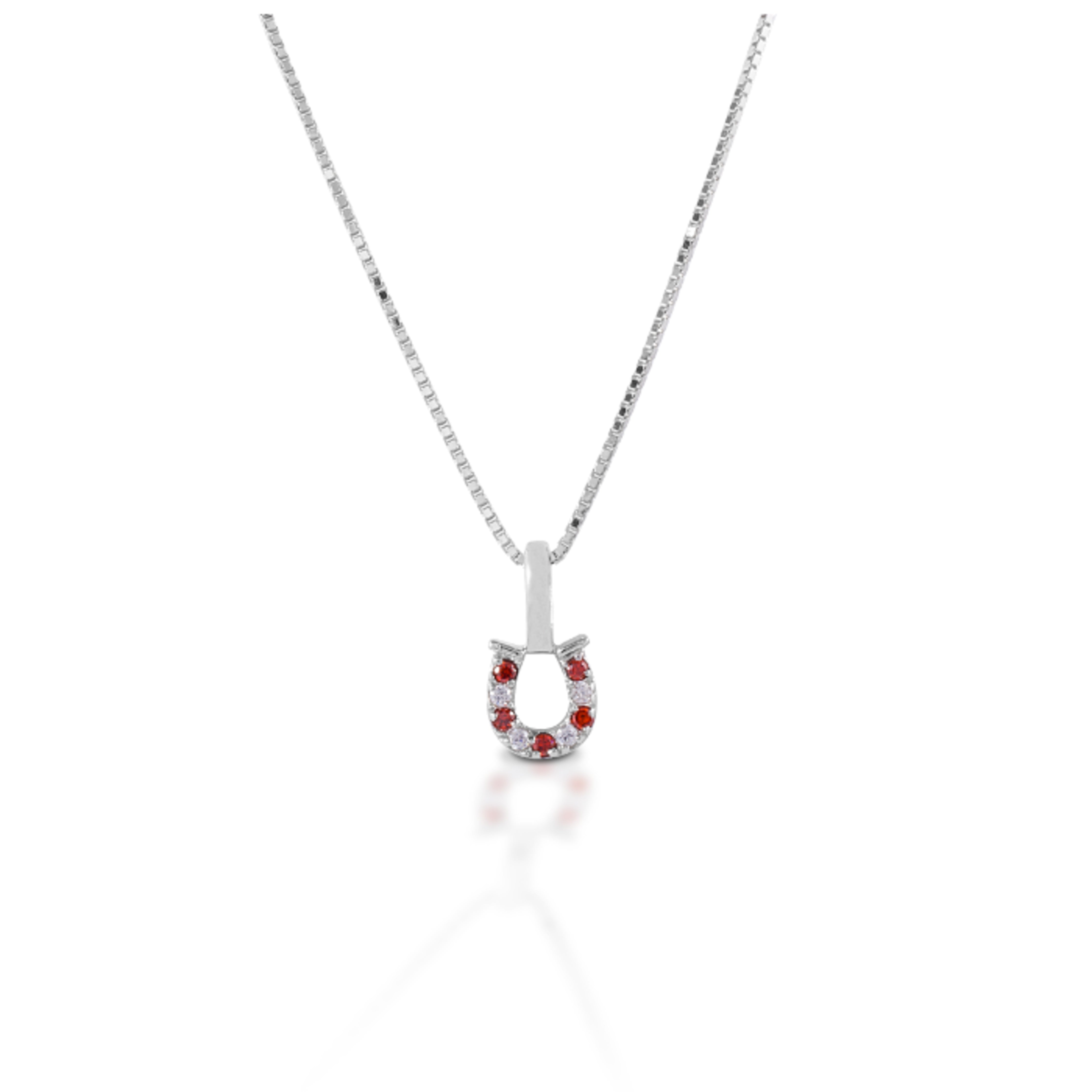 Kelly Herd Tiny Horseshoe Pendant Sterling Red Stones
