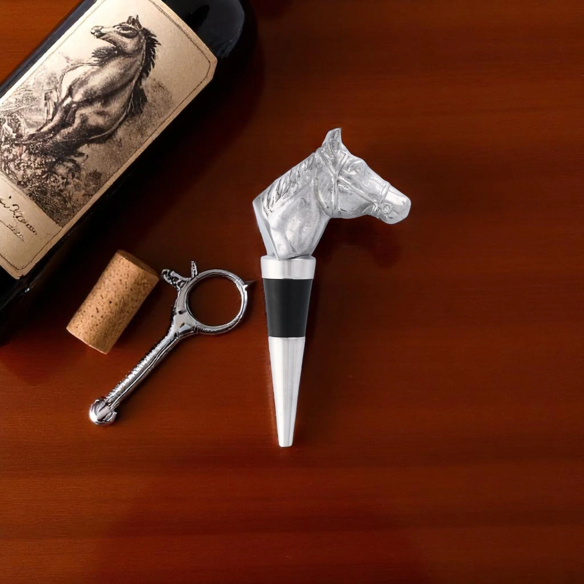 Cast Aluminum Bottle Stopper Bridled Horse