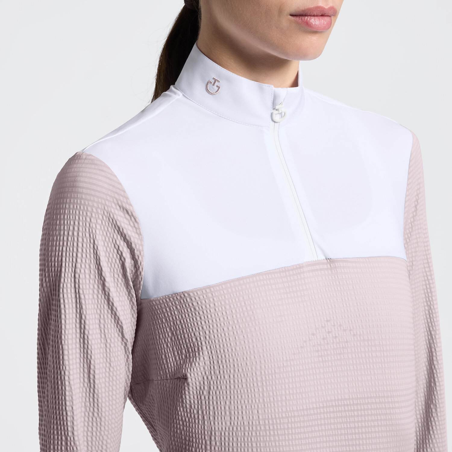 Cavalleria Toscana Seersucker Zip Comp Polo l/s lds