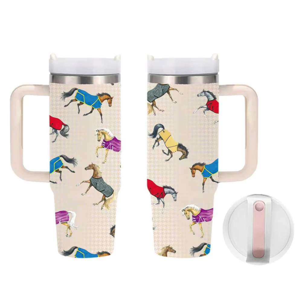 Horses in Blankets Stainless Steel Drink Mug  30 oz