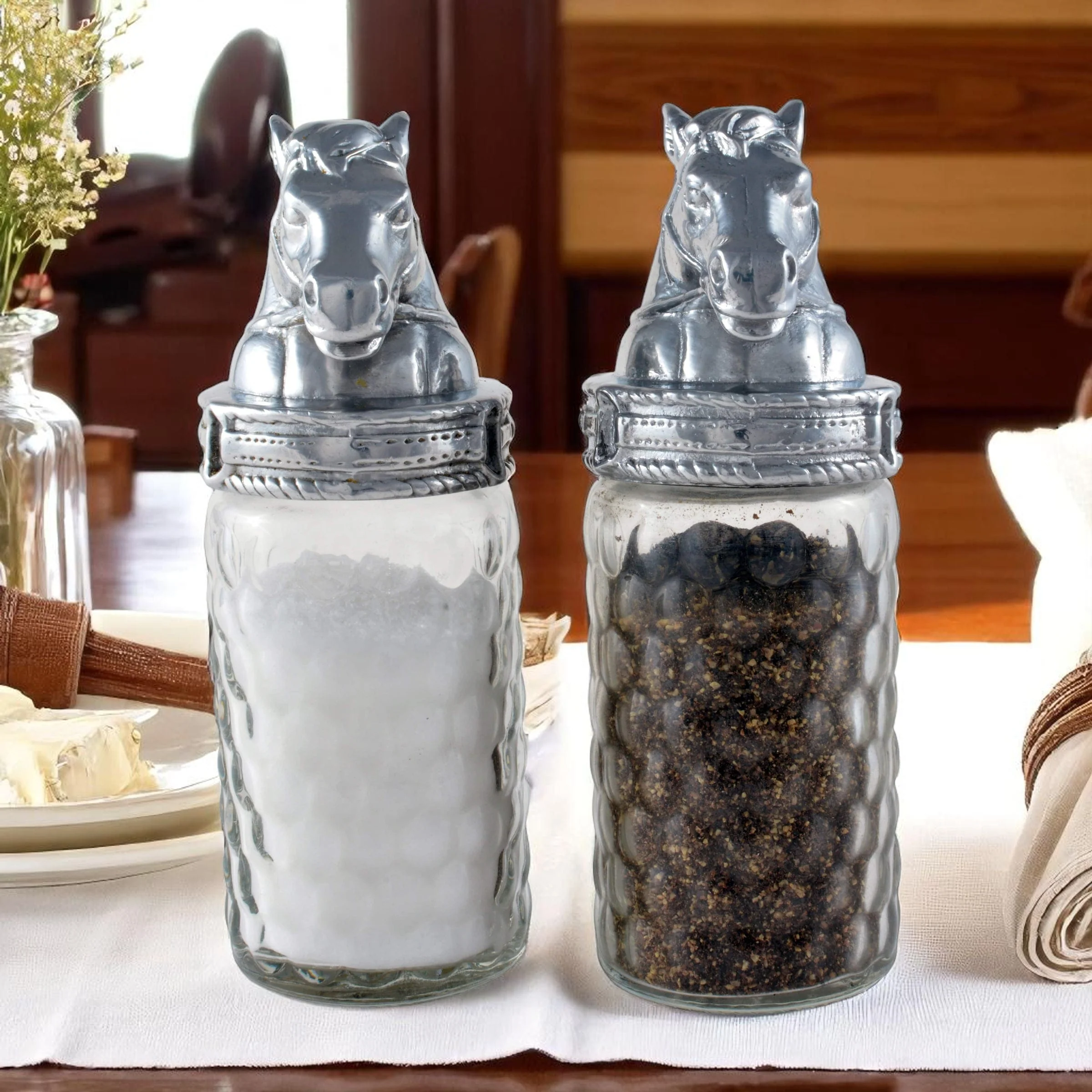 Cast Aluminum Horse Salt & Pepper Shaker set