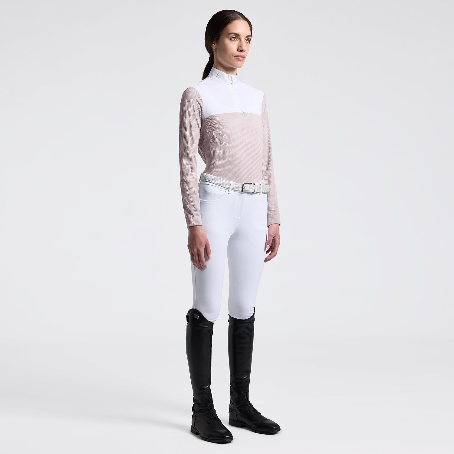 Cavalleria Toscana Seersucker Zip Comp Polo l/s lds
