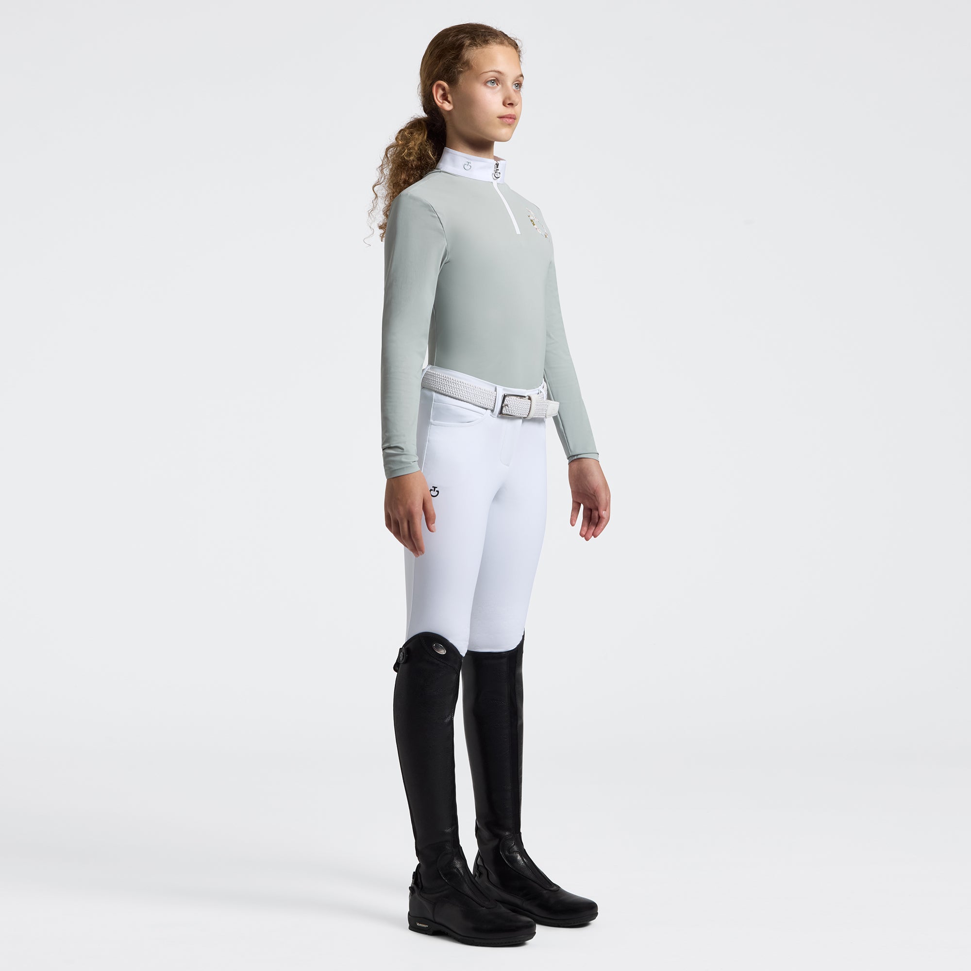 Cavalleria Toscana Floral Logo Zip Polo l/s girls