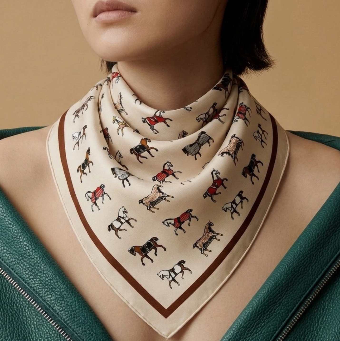 E+Y  Satin Horse Print Scarf