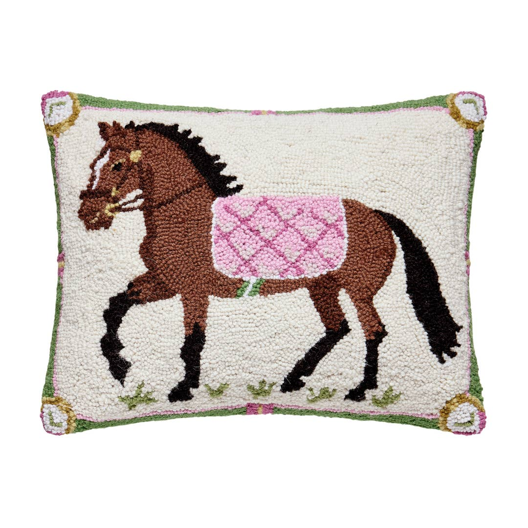 Handicraft Preppy Horse Blanket Hooked Pillow