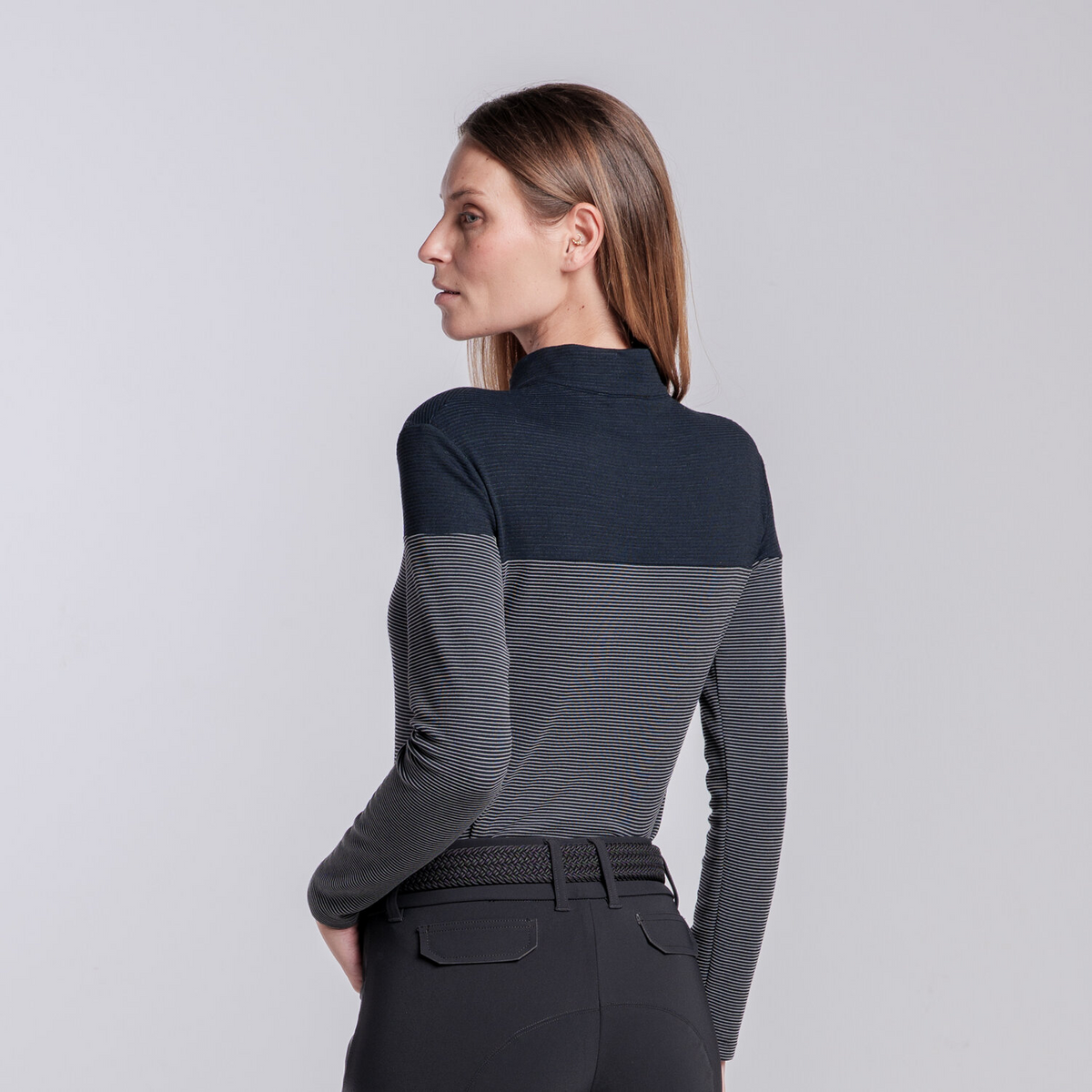 Cavalleria Toscana Half Zip Stripe Polo l/s lds