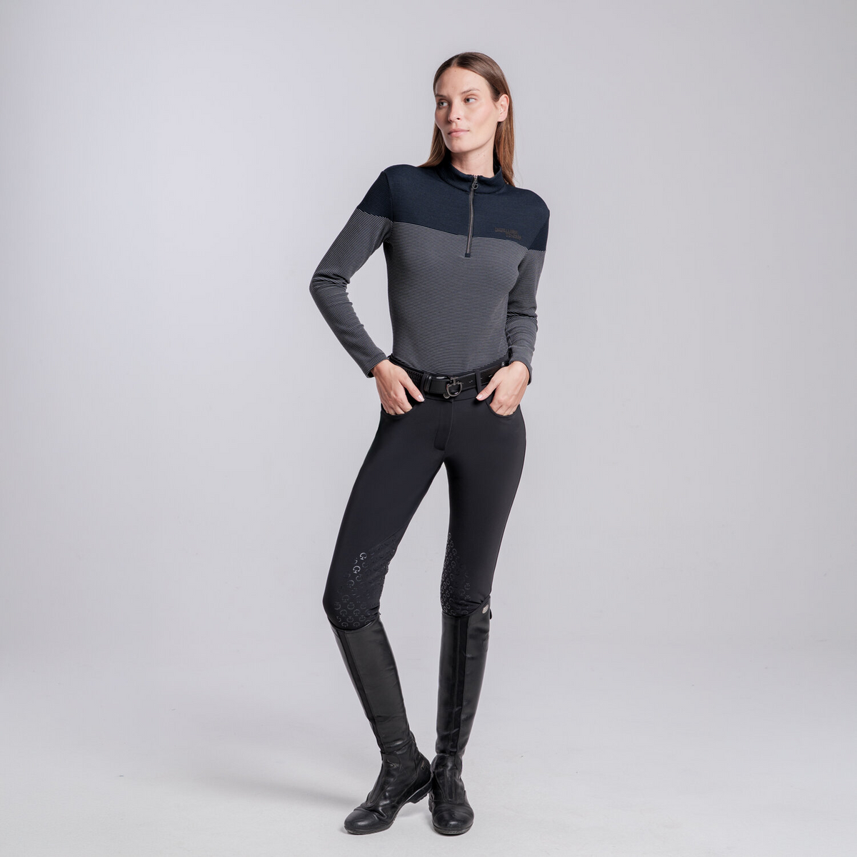 Cavalleria Toscana Half Zip Stripe Polo l/s lds