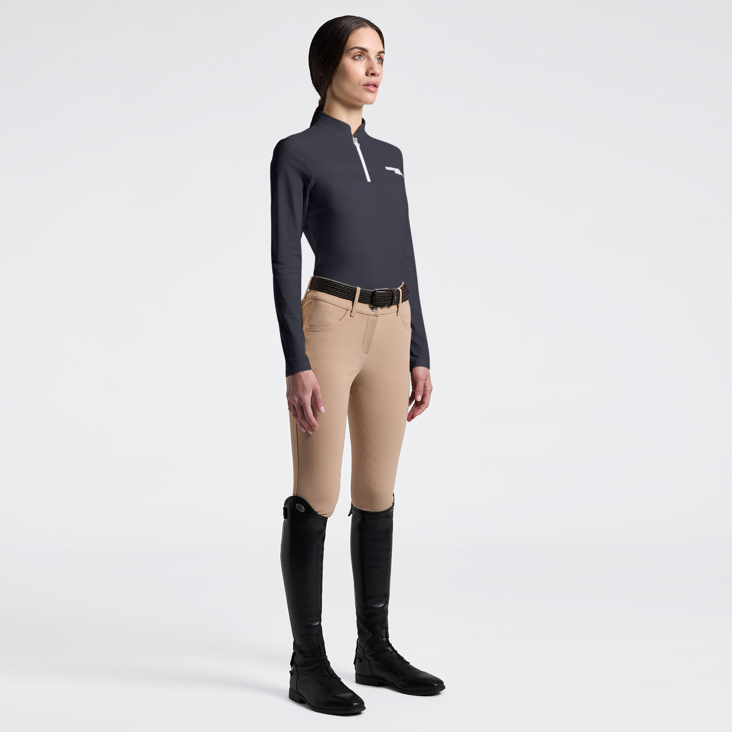 Cavalleria Toscana Perforated 1/2 Zip Polo l/s ladies