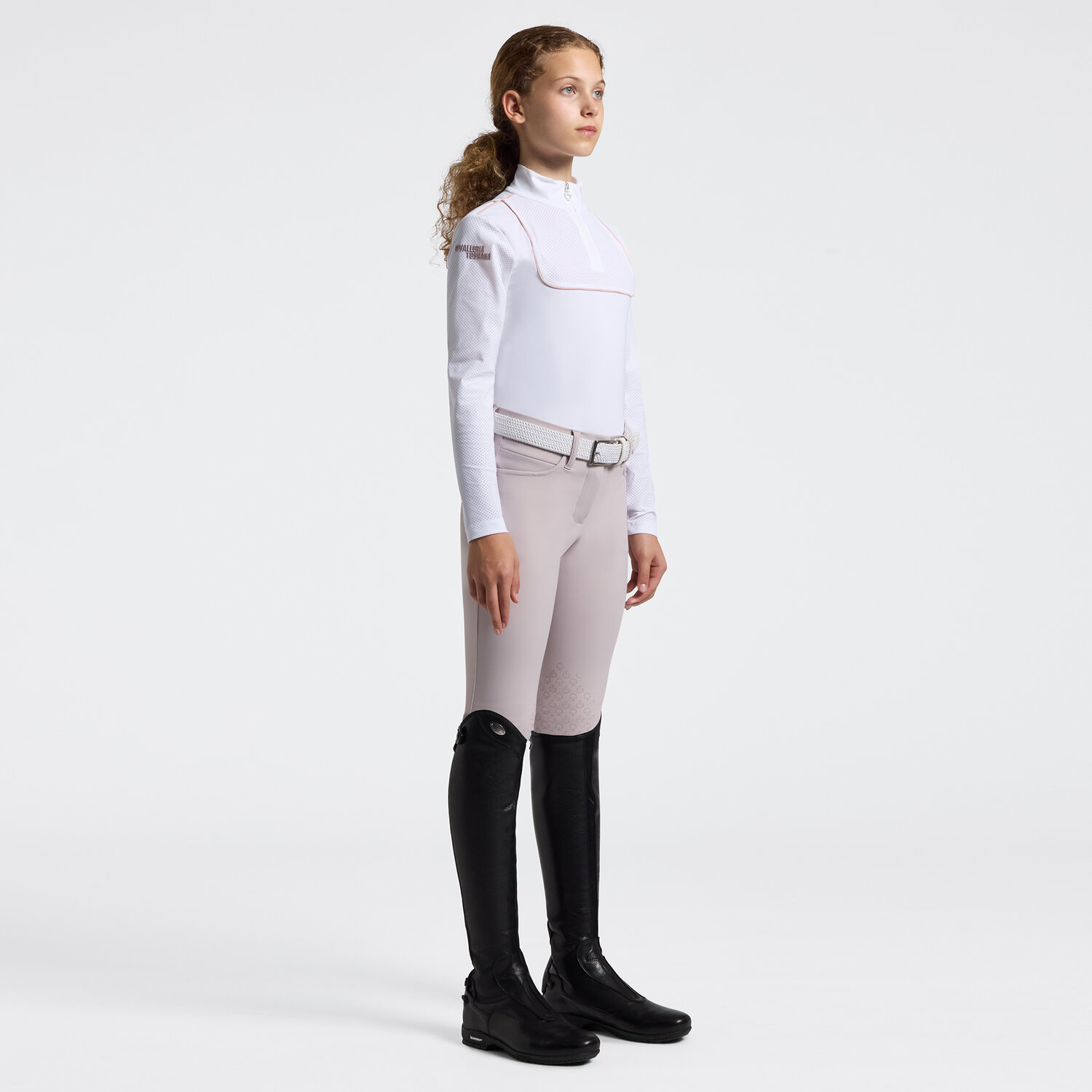 Cavalleria Toscana Perforated Piped Zip Polo l/s girls