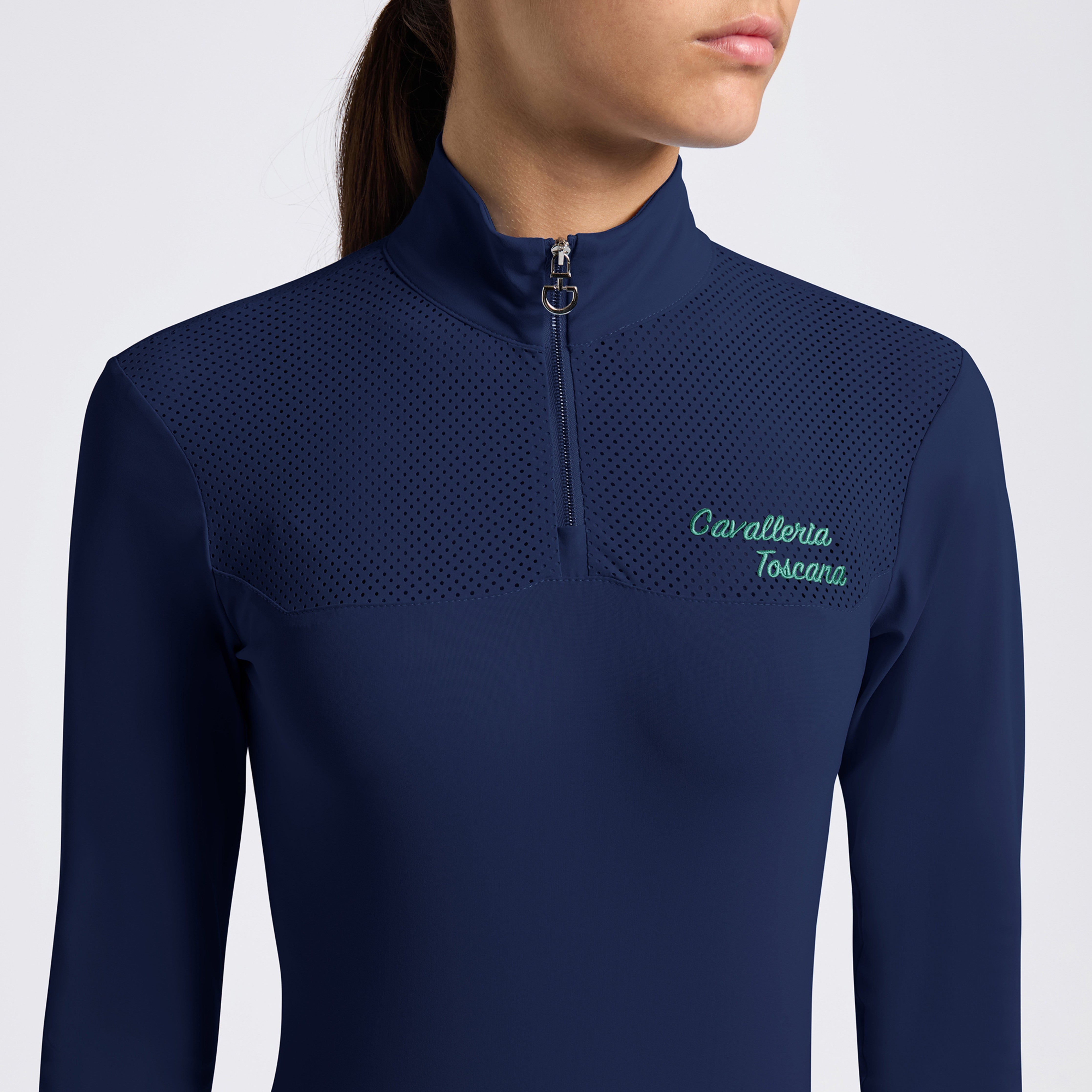 Cavalleria Toscana Perforated Cursive Zip Polo l/s girls