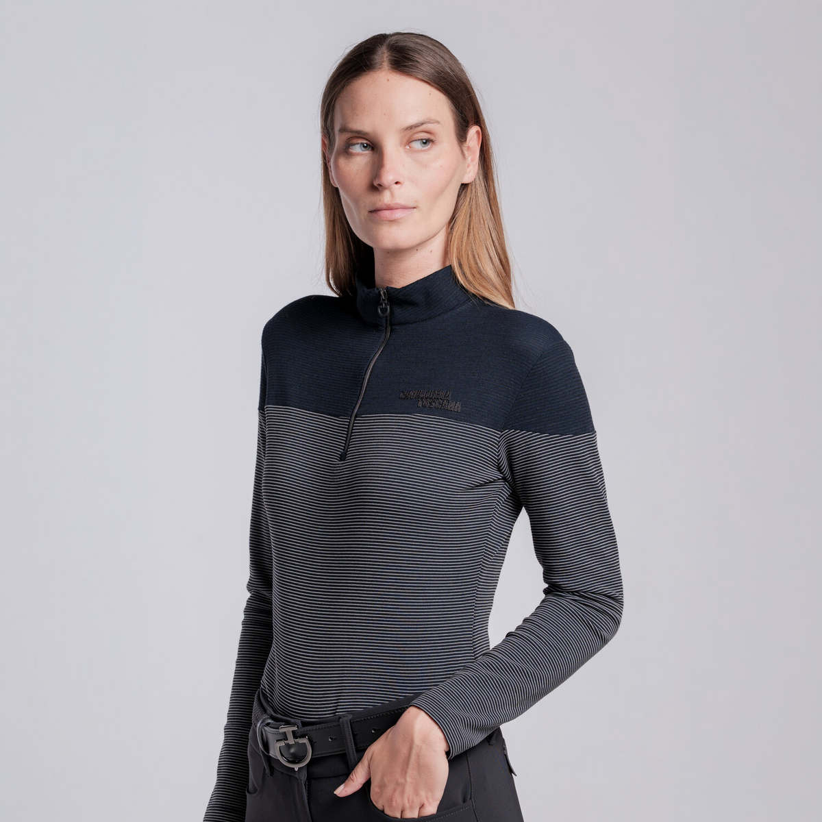 Cavalleria Toscana Half Zip Stripe Polo l/s lds
